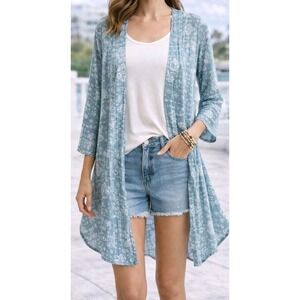 Knox Rose Blue Paisley Boho Duster Cardigan Kimono Layer Sz M Festival Cover Up